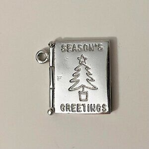 Vintage Seasons Greetings Christmas Card Sterling Silver Charm Opens and Closes